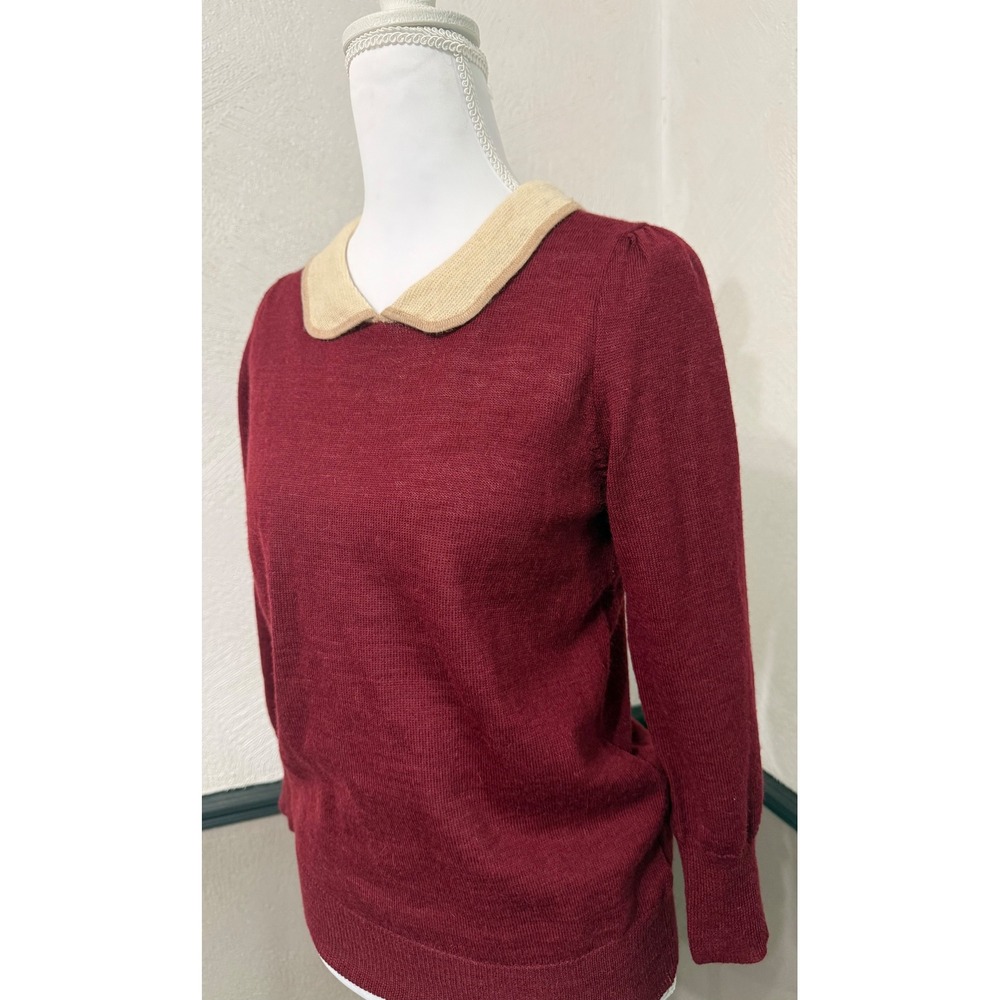 J.Crew Burgundy Alpaca Wool Peter Pan Collar Sweater Style Preppy Chic Womens XS - Picture 2 of 5